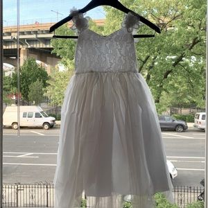 Girls White Tulle Embroidered Dress with Flowers